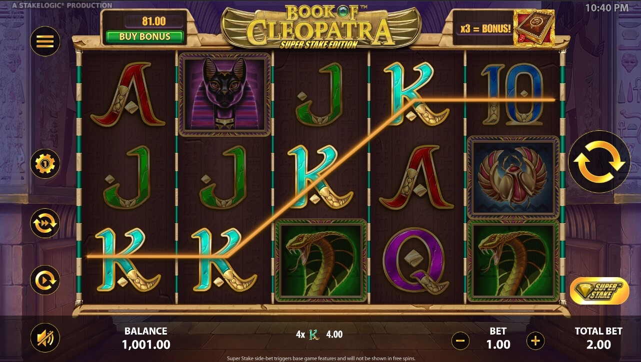 Book of Cleopatra Super Stake Proces gry